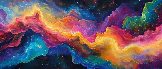 Wall Mural - An enchanting abstract representation of outer space, featuring an endless nebula galaxy background filled with vibrant colors and swirling cosmic clouds
