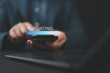 Fototapete - Installing update process, improved functionality in the new version and operating system upgrade concept or improved security for software update.