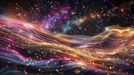 Wall Mural - the gentle ebb and flow of cosmic waves leaving a trail of sparkling stardust as they travel through
