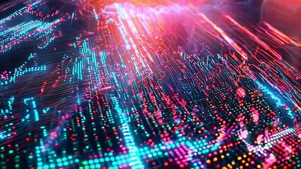 Wall Mural - abstract digital art with glowing pink and blue lines