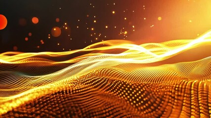 Wall Mural - abstract wavy pattern of glowing orange particles