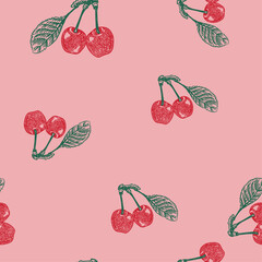 Wall Mural - Hand drawn cherry Patterns. Fruit Print Design, Sweet Cherry Prints. Seamless Patter Design. summer fruit design. cherry background, t shirt, sweatshirt, girls, women's design