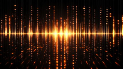 Wall Mural - abstract visualization of sound waves with glowing orange and yellow elements.
