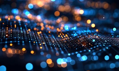 Aufkleber - Vibrant Glowing Abstract Background with Blue and Orange Bokeh Light Patterns : Generative AI