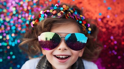 Cheerful Child in Colorful Accessories Celebrates with Joyful Expression