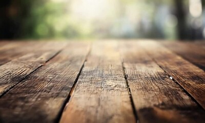Poster - Rustic Wooden Plank Surface in Outdoor Setting with Soft Natural Lighting : Generative AI
