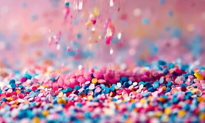 Poster - Vibrant multicolored confetti sprinkles cascading in abstract artistic celebration background : Generative AI