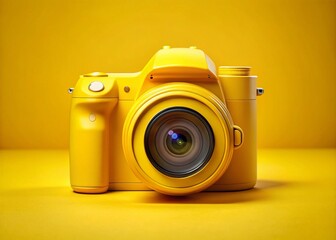 Wall Mural - Yellow DSLR Camera on Vibrant Yellow Background, Perfect for Food Photography Promotions and Creative Projects Featuring Stylish Photography Equipment and Colorful Backdrops