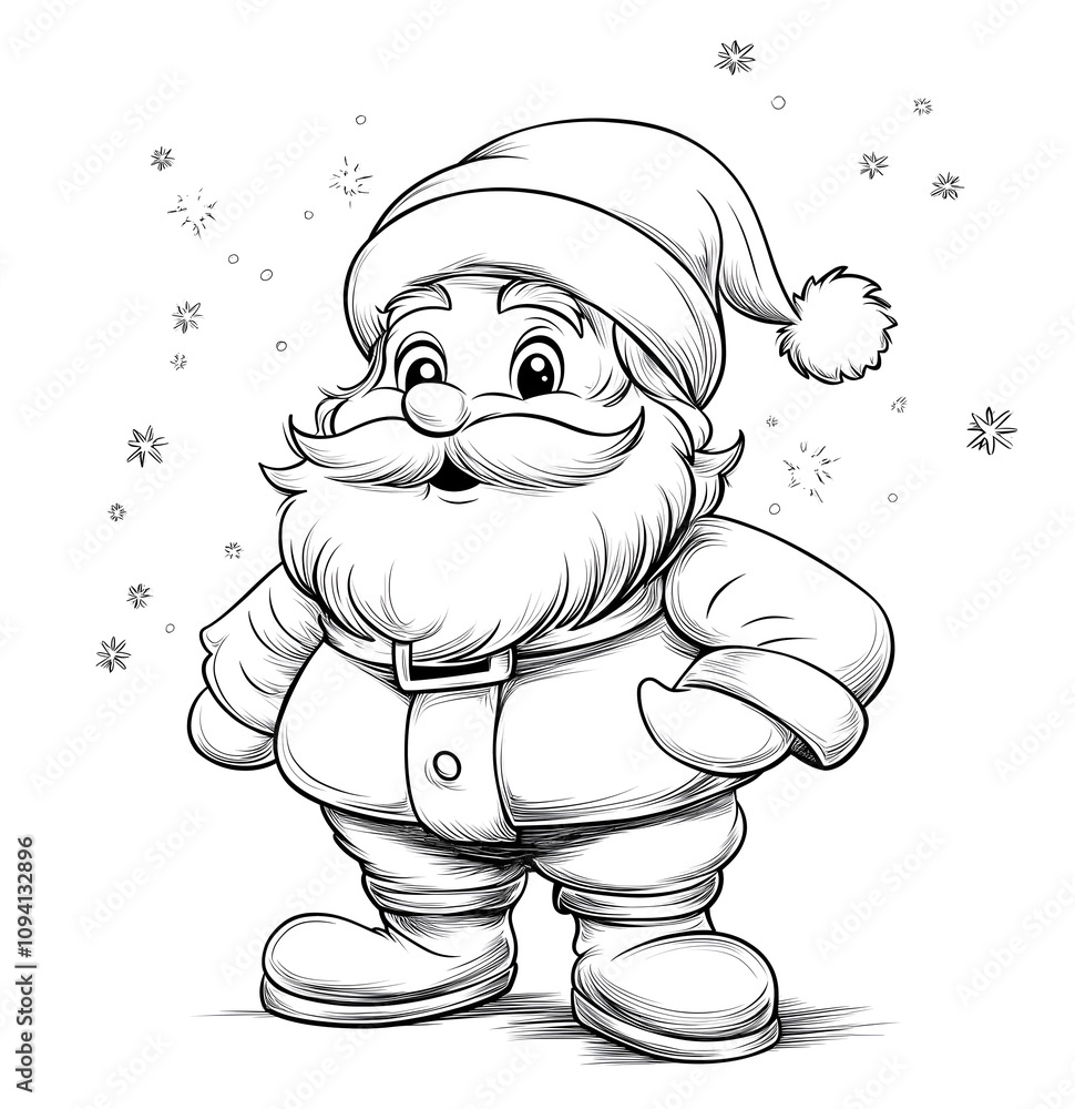 Cute cartoon Santa Claus, a coloring page for kids with crisp lines and ...