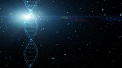 Wall Mural - seamless loop 3d binary numbers and dna chain rotation background.