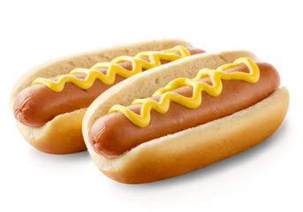 Two hot dogs black background are long have delicious hotdogs cut