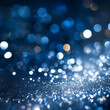 © Noble Nature - Fond bleu foncé avec effet bokeh de lumières blanches argentées et bleues scintillantes, espace négatif pour texte, arrière-plan festif, carte de vœux, publicité produits de luxe, Noël, nouvel an.