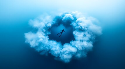 ocean diver cloud abyss freediver underwater blue depth scene