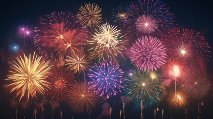 Wall Mural - bursting with vibrant colors the fireworks dance in the night sky leaving a trail of energy in their