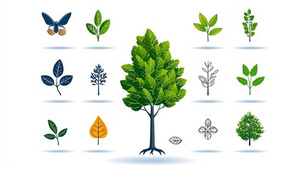 Poster - Outline Icons Showcasing Tree Growth and Nature Conservation Concepts  Simple and Modern Collection Highlighting Environmental Sustainability and Eco Friendly Initiatives