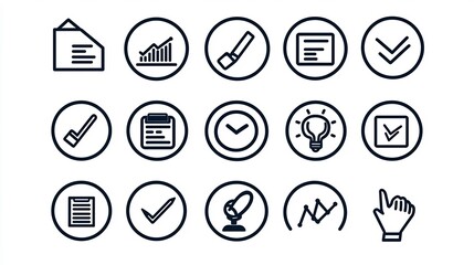 Poster - Set of 15 outline icons designed for business workshop themes such as goals team skill development