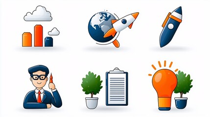 Leinwandbilder - Minimalist and clean linear depicting abstract icons and symbols related to growth workshops personal and professional development programs leadership training partnership building
