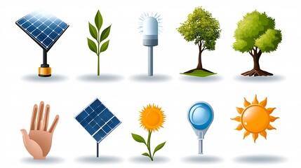 Aufkleber - Comprehensive set of 15 linear icons depicting various solar energy renewable power and clean technology themes such as sun symbols solar panels batteries and other eco friendly concepts