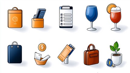 Aufkleber - Set of 15 minimalist line art icons representing key hotel reception concepts like guest check in reservation and cashier services