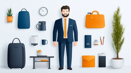 Aufkleber - A collection of minimalist icons depicting various professional elements and interactions associated with a reception desk including staff assistance clientcustomer support