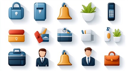 Poster - Set of 15 clean linear icons featuring essential reception desk services such as receptionist hotel bell and customer service in a minimalist modern design for hospitality office