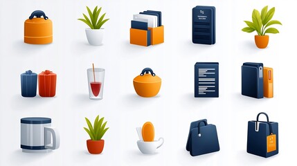 Aufkleber - A set of 15 minimalist icons depicting essential hotel reception desk services and guest assistance features in a clean linear style  Includes icons for hotel desk staff support