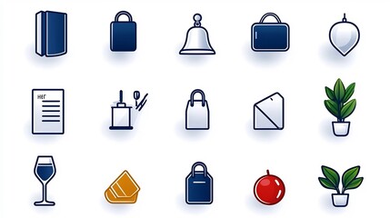 Aufkleber - Minimalist set of 15 reception desk icons focusing on hotel desk staff assistance and guest service depicted in a clean linear style  Ideal for hospitality travel and business applications