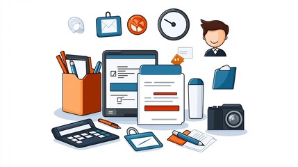 Poster - Set of 15 thin line style icons illustrating various and document editing activities such as form creation data entry and document management in a minimalist clean and professional design