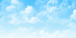 © Sharmin - Sky blue Aquarelle paint paper textured canvas element. Summer Blue Sky and white cloud white background. Horizontal of white puffy clouds and blue sky in sunny day background