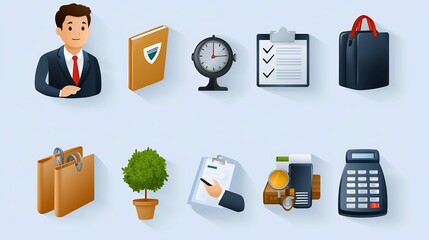 Aufkleber - Comprehensive set of 15 editable icons showcasing key and administrative tasks such as data entry document writing and receptionist services in a clean thin line format