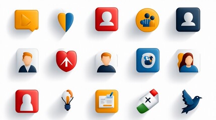 Leinwandbilder - Elegant set of icons illustrating human related themes such as audience engagement community building and participant groups in a minimalist thin line art format