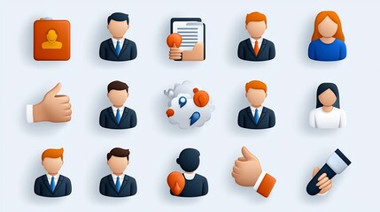 Aufkleber - Set of 15 minimalist linear icons representing modern organizational concepts community structure and member participation in a clean design