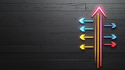 Aufkleber - Powerful dynamic upward arrow with vibrant luminous streaks of light glowing intensely against a sleek dark canvas conveying a sense of energy motion and forward progress