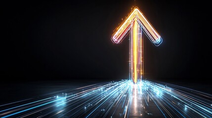 Aufkleber - Powerful dynamic upward arrow design with streaks of vibrant glowing light against a sleek sophisticated black canvas background  Representing growth progress