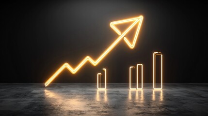 Aufkleber - Luminous arrow of bright neon beams against a pure black background symbolizing the concepts of growth speed and progress through dynamic futuristic and innovative design