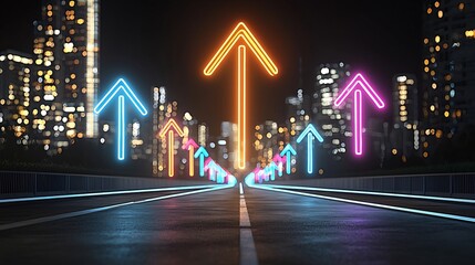 Aufkleber - Glowing vibrant upward arrow in motion against a dark background creating a dramatic dynamic and energetic visual effect that symbolizes growth progress and forward momentum