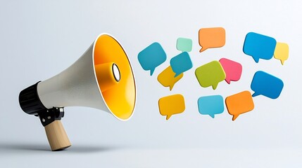 Leinwandbilder - Vibrant megaphone releasing a dynamic layout of colorful speech bubbles highlighting the concepts of effective communication media outreach and impactful message delivery