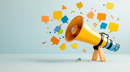 Poster - Vibrant Megaphone Releasing Colorful Speech Bubbles in Dynamic Layout Representing Communication and Outreach Concepts   Highlighting Technology Marketing and Digital Media Promotion