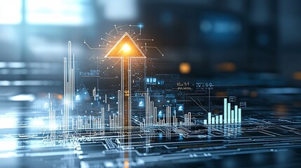 Aufkleber - Bright upward pointing arrow radiating speed and energy on a glowing futuristic Bitcoin cryptocurrency background symbolizing growth progress and the rising potential of digital finance