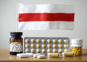 Austrian Flag with Pharmaceutical Products and Medicines