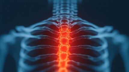 Detailed X Ray Scan of Glowing Spinal Column Highlighting Vertebrae and Skeletal Structure for Medical Diagnosis Treatment and Research Purposes