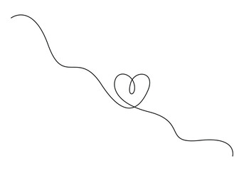 Wall Mural - Continuous one line drawing of heart. Isolated on white background. love and romance. Vector illustration