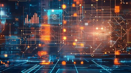 Wall Mural - abstract digital network with glowing lines and data visualizations