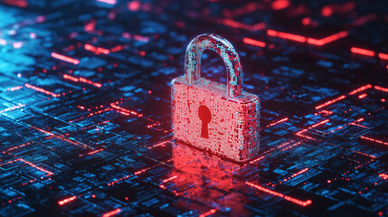 Wall Mural - digital padlock symbolizing security and encryption on tech background. vibrant colors and intricate