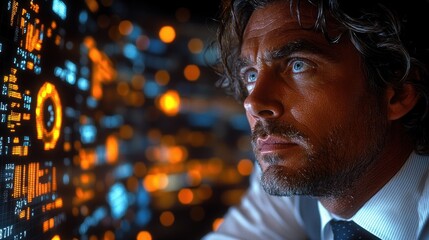 Man Looking at Screen With Data