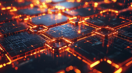 Wall Mural - vibrant digital landscape featuring interconnected circuits and glowing elements, representing advan