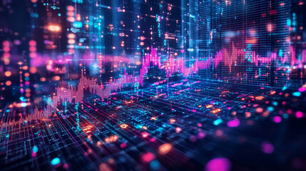 Wall Mural - digital financial data visualization with vibrant colors and graphs