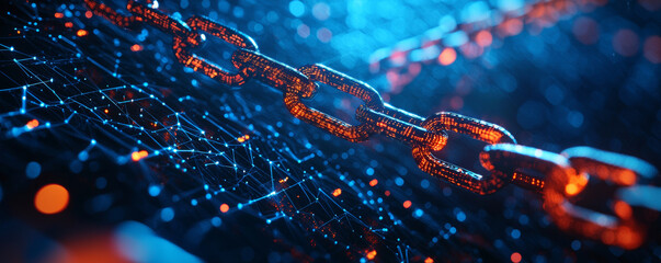 Wall Mural - digital chain links representing blockchain technology in network