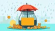 © Anan - Business Money Jar Saving Money Jar with a Rainy Day Fund label, surrounded by coins and an umbrella, representing cautious saving, no face, flat design illustration
