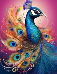 peacock with feathers